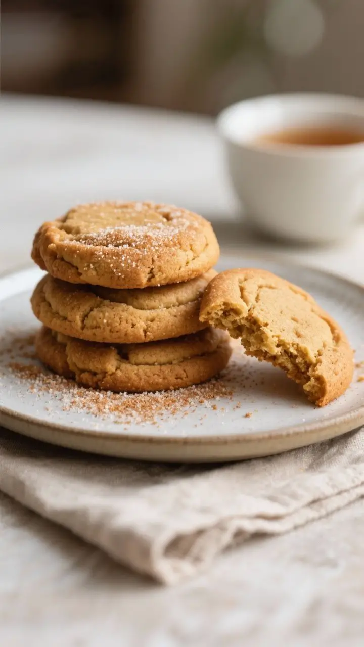 Final dish presentation: A cozy plate of finished Chai-Spiced Snickerdoodles stacked and slightly ov