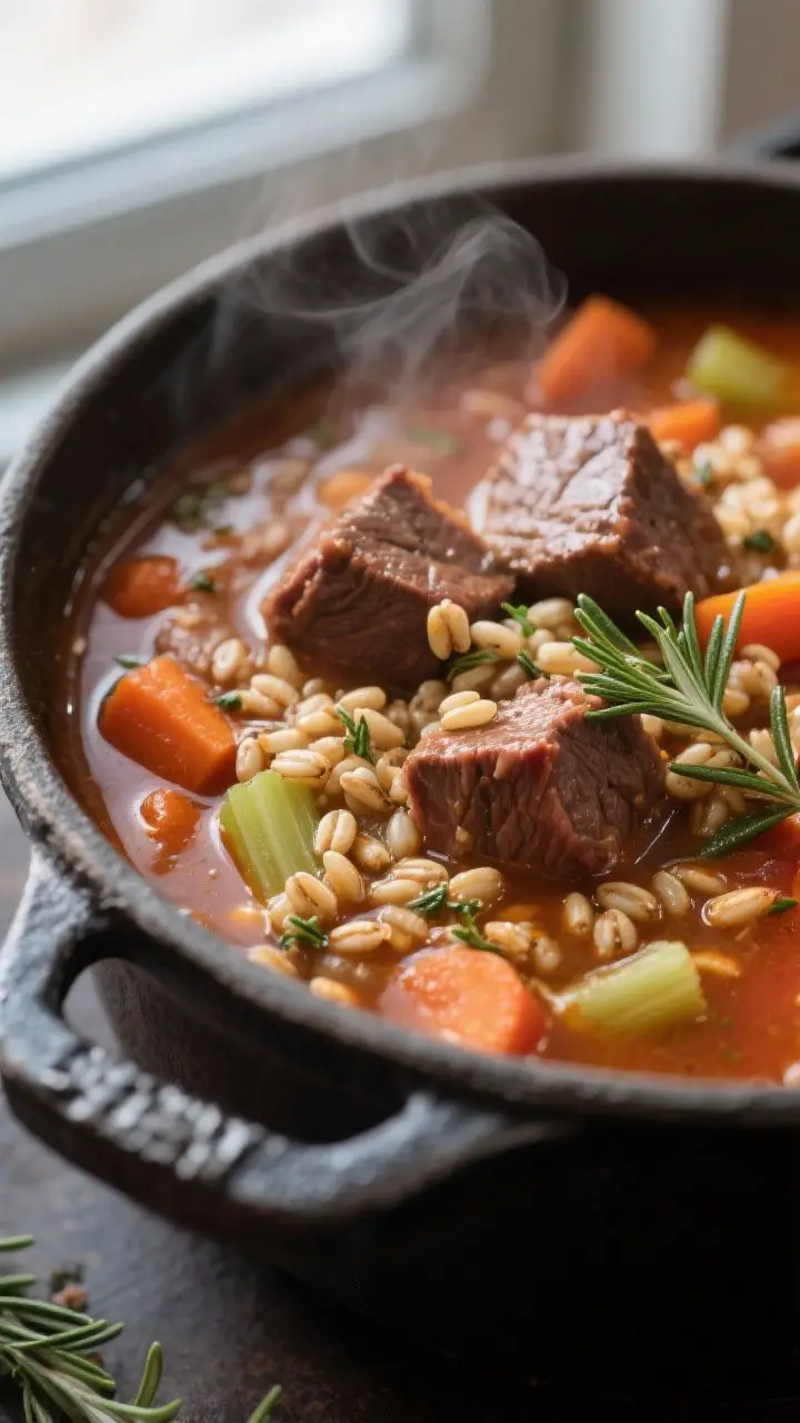 Close-up detail shot: Melt-in-your-mouth beef chuck cubes nestled in a glossy, simmering beef and ba