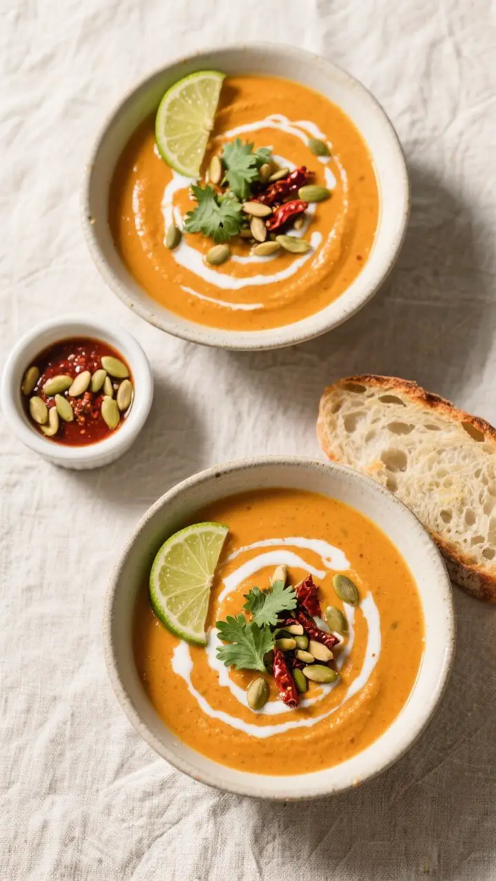 Final dish — overhead presentation with garnish and sides: Top-down shot of two bowls of Spicy But