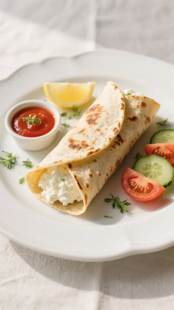 Final dish presentation: Restaurant-quality plated Cottage Cheese Wrap, rolled and lightly re-seared