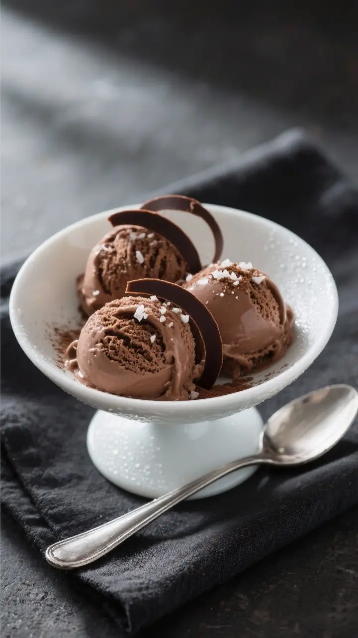 Final dish presentation: Restaurant-quality scoop of Gelato al Cioccolato served in a chilled white