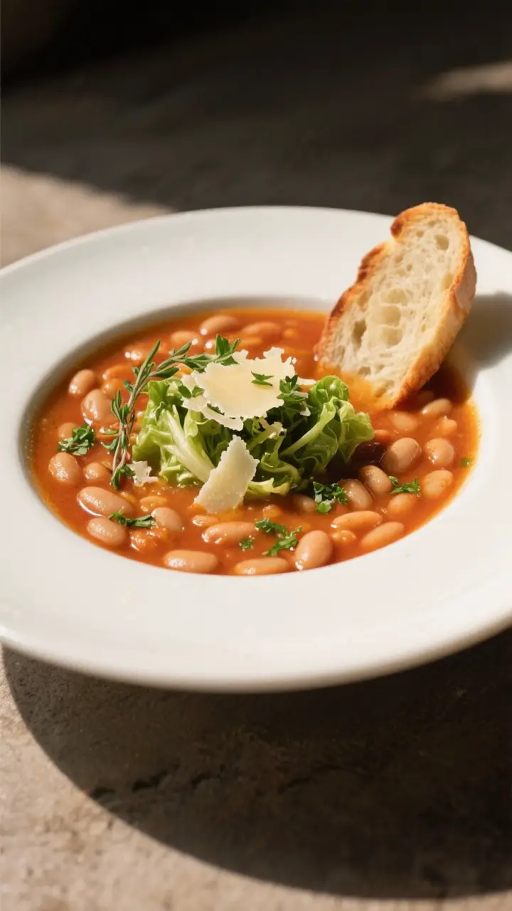 Final dish, restaurant-quality presentation: A beautifully plated, cozy serving of the soup in a wid