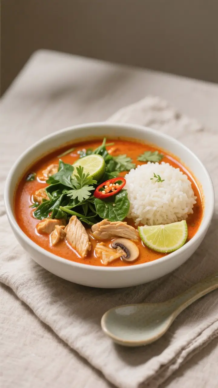 Final plated bowl beauty: Restaurant-quality presentation of Thai Coconut Curry Crockpot Soup in a m