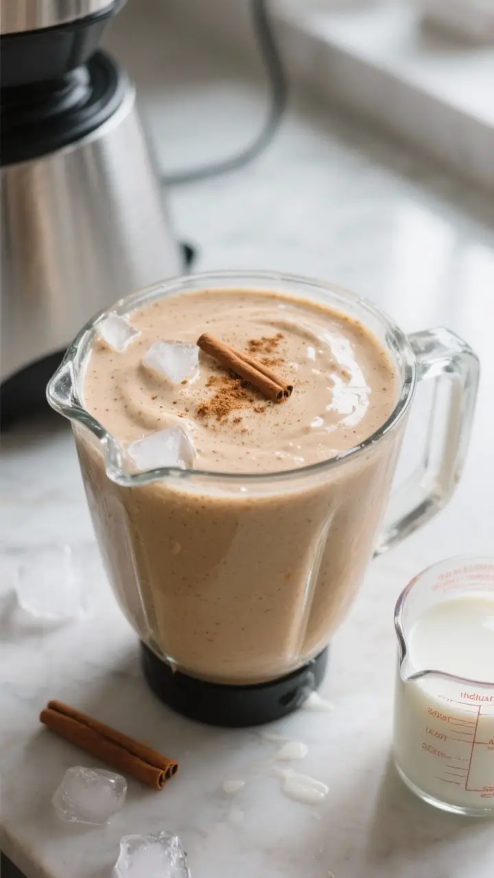 Process moment: The smoothie in the blender just after blending and thickening, showing the glossy,