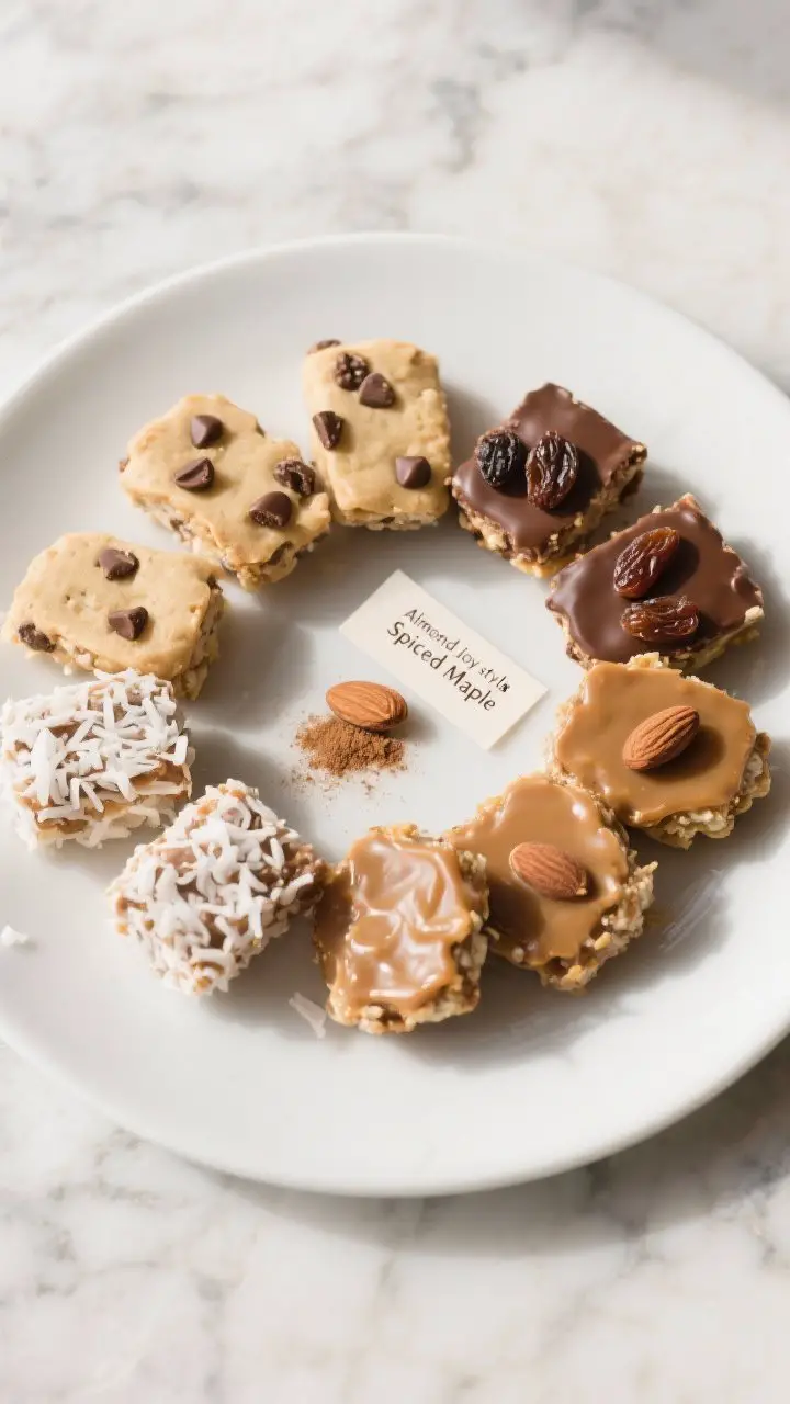 Tasty top view: Overhead shot of a final platter of assorted variation bites—classic with mini cho