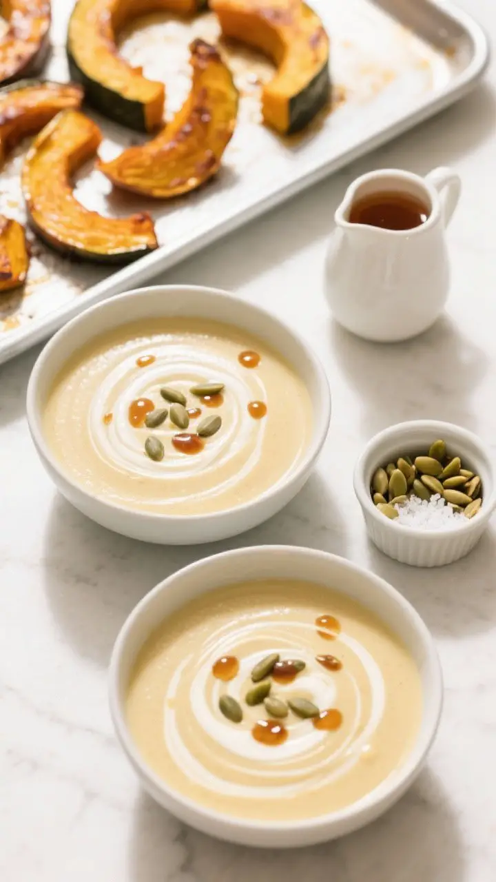 Tasty top view: Overhead shot of the finished soup in two bowls, showcasing a perfectly smooth, glos