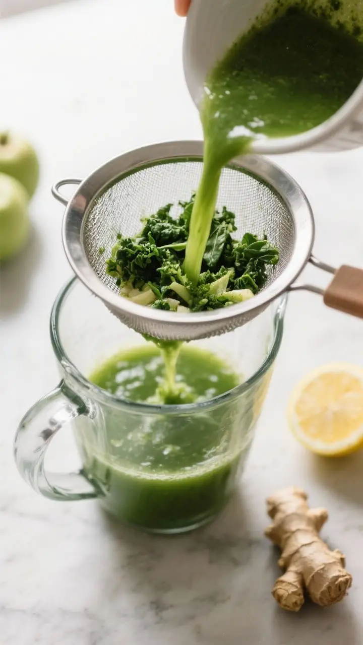 Cooking process shot: Overhead view of the blender version just after blending, thick, fiber-rich gr