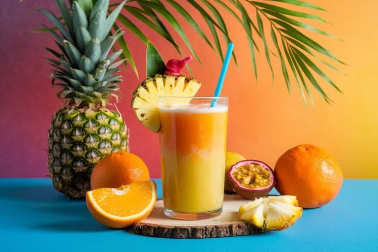 Tropical Sunrise: Pineapple, Orange, and Passion Fruit Juice