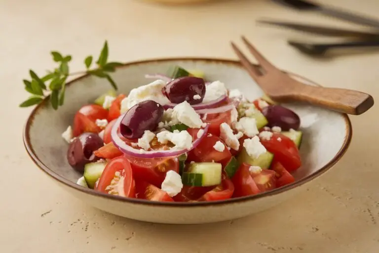 How to Make Tomato Cucumber Olive Feta Mediterranean Salad