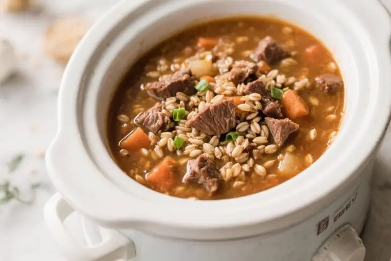 Hearty Beef & Barley Crockpot Soup – Comforting, Cozy, and Easy