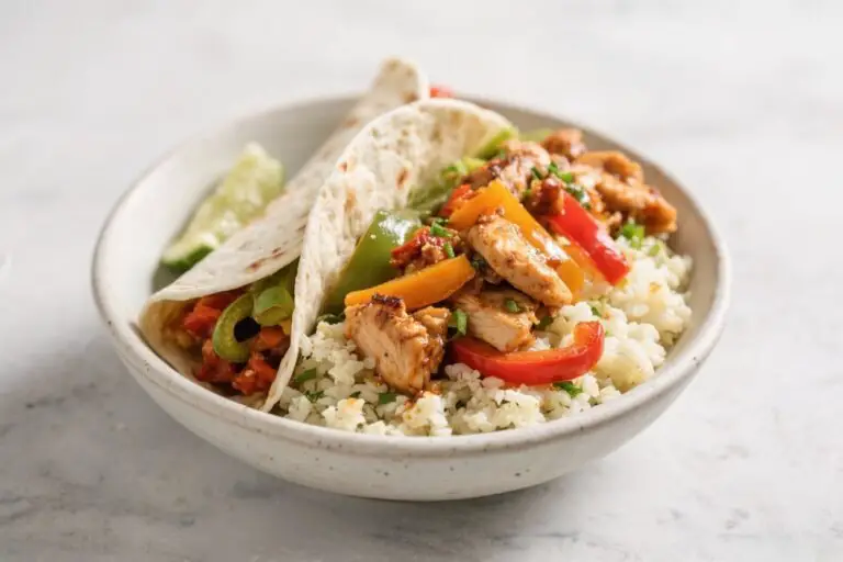 Cauliflower Rice Burrito Bowl with Chicken & Peppers – A Fresh, Flavor-Packed Weeknight Meal