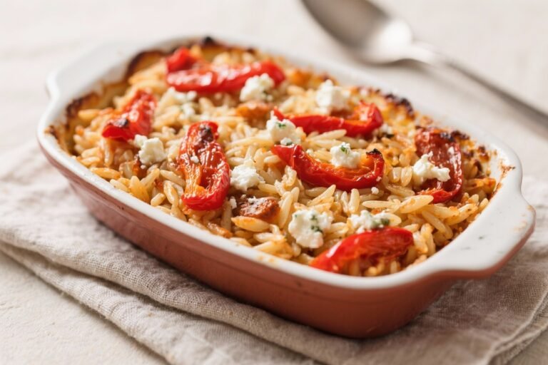 Roasted Red Pepper & Feta Orzo Bake – Cozy, Colorful, and Crowd-Pleasing