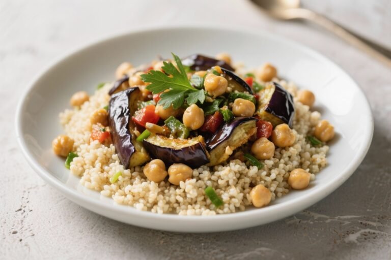 Mediterranean Eggplant & Chickpea Couscous – A Bright, Hearty Weeknight Bowl