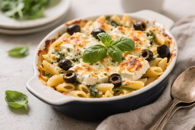 Baked Feta Pasta With Olives & Fresh Basil – Creamy, Tangy, and Weeknight-Friendly